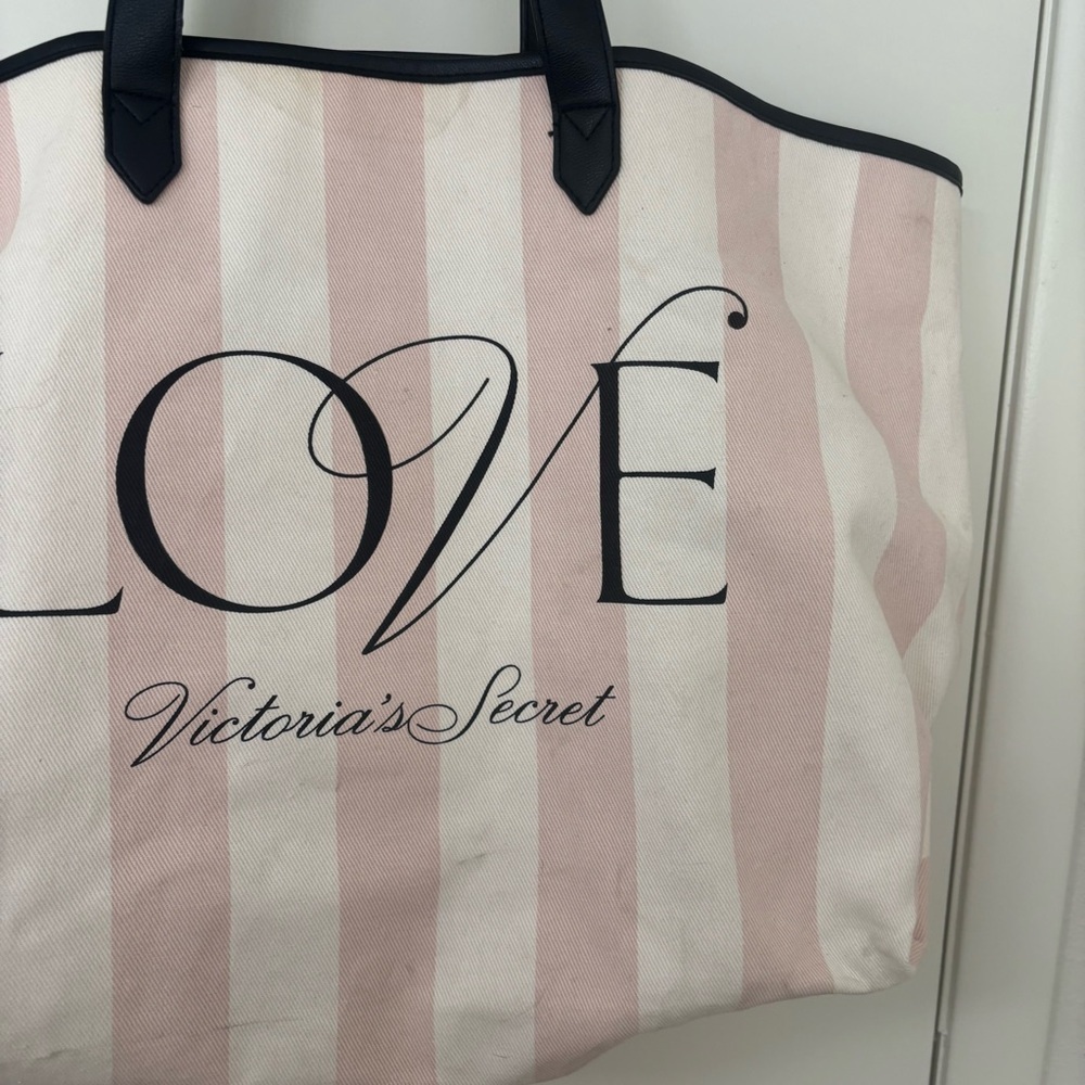 Victoria's Secret “Love” Pink and White Striped large Tote Bag - Picture 4 of 14